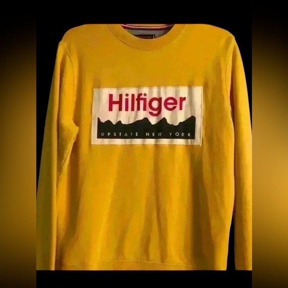 VINTAGE TOMMY HILFIGER Y2K YELLOW LONG SLEEVE  UPSTATE NY LOGO SWEATSHIRT SZ S - Picture 1 of 6